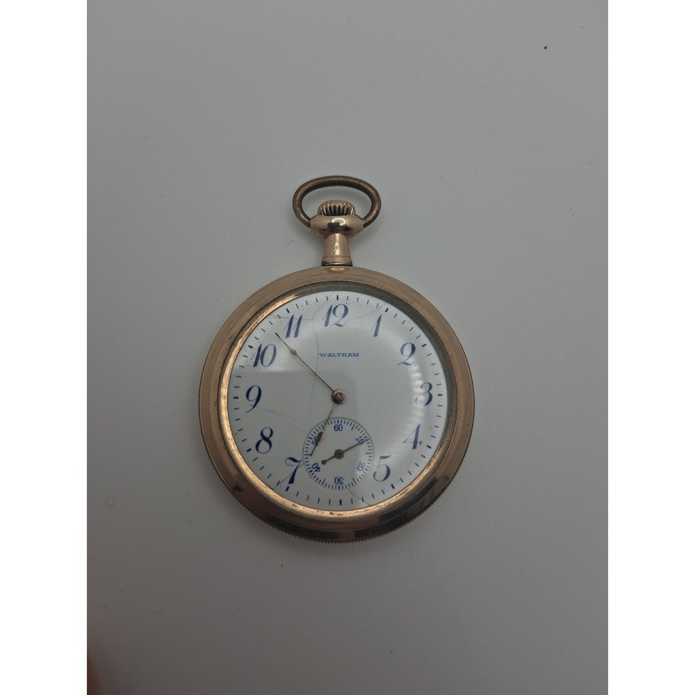 Gold Filled Blue Numerals Waltham Pocket Watch - Tested And Working